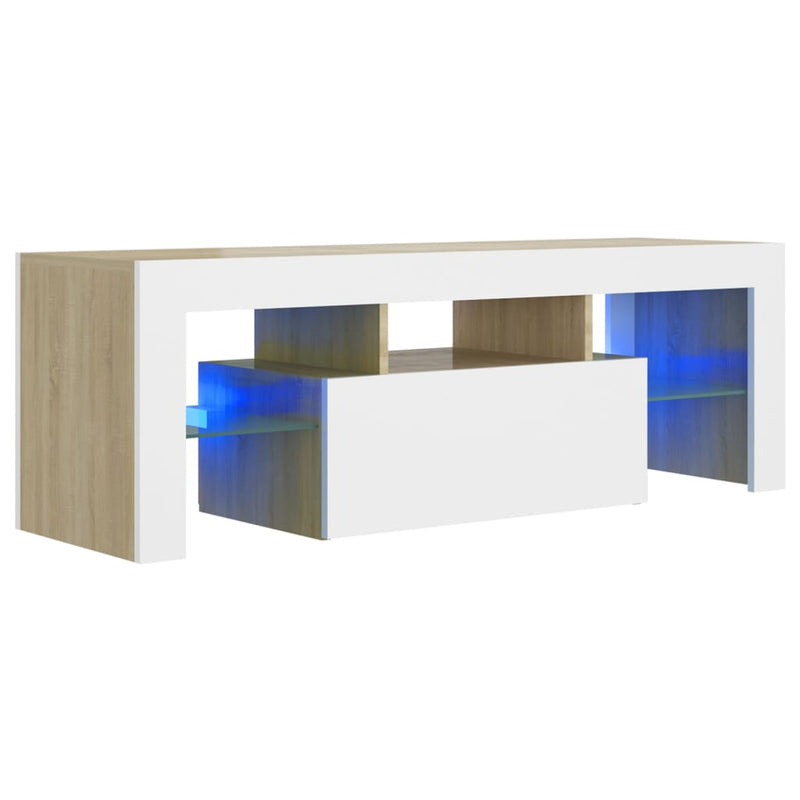 TV Cabinet with LED Lights White and Sonoma Oak 47.2"x13.8"x15.7"