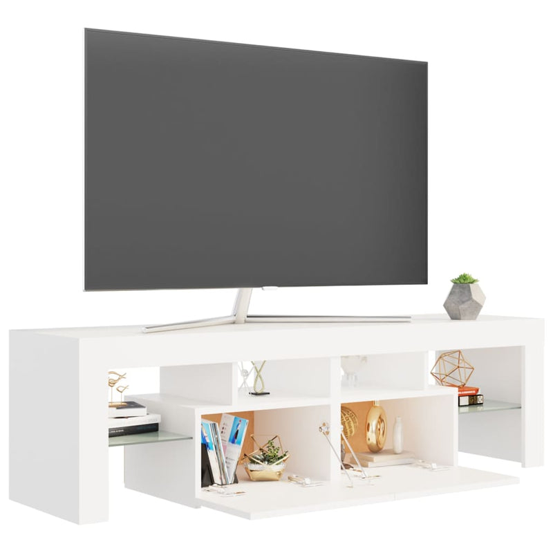 TV Cabinet with LED Lights White 55.1"x13.8"x15.7"