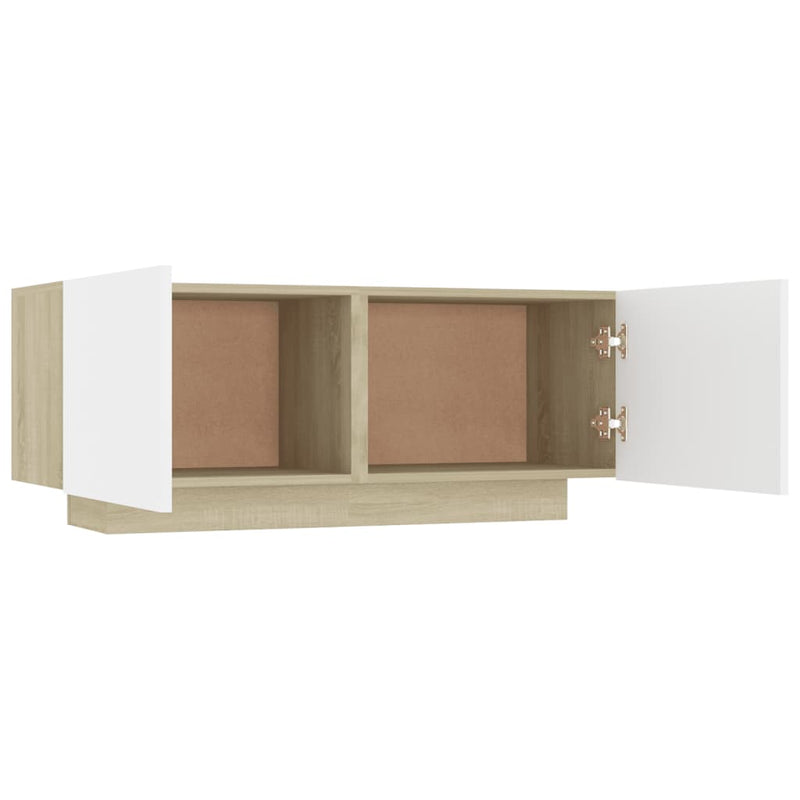 TV Cabinet White and Sonoma Oak 39.4"x14"x16" Chipboard