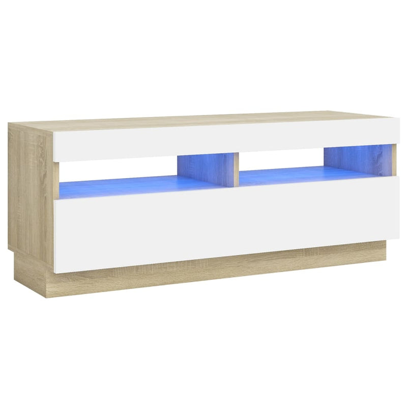 TV Cabinet with LED Lights White and Sonoma Oak 39.4"x13.8"x15.7"