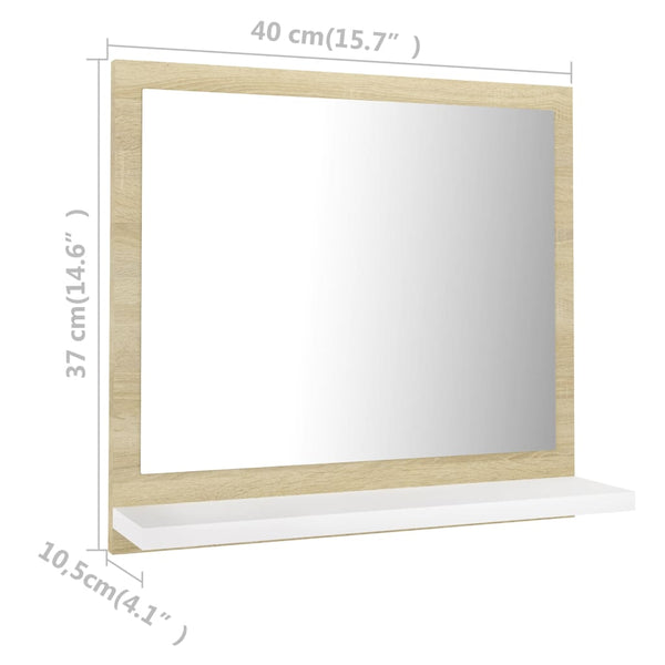 Bathroom Mirror White and Sonoma Oak 15.7"x4.1"x14.6" Chipboard