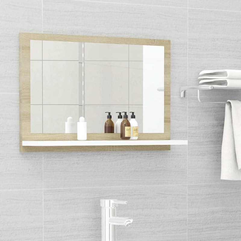 Bathroom Mirror White and Sonoma Oak 23.6"x4.1"x14.6" Chipboard