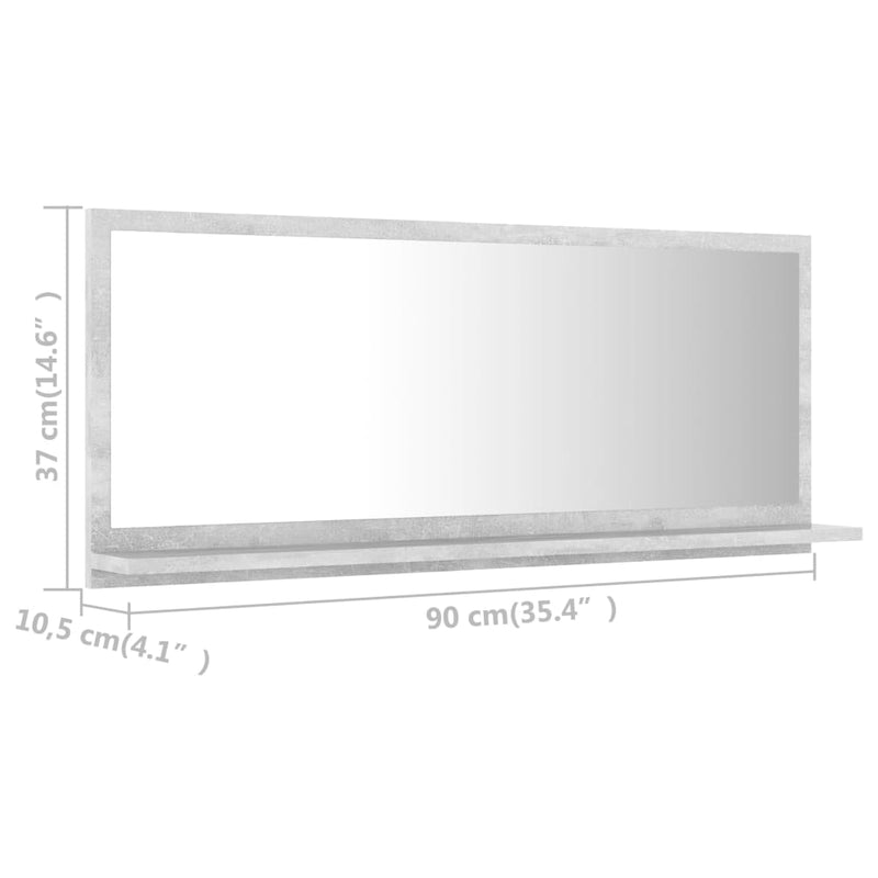 Bathroom Mirror Concrete Gray 35.4"x4.1"x14.6" Chipboard