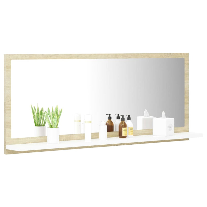Bathroom Mirror White and Sonoma Oak 35.4"x4.1"x14.6" Chipboard