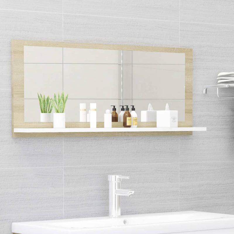 Bathroom Mirror White and Sonoma Oak 35.4"x4.1"x14.6" Chipboard