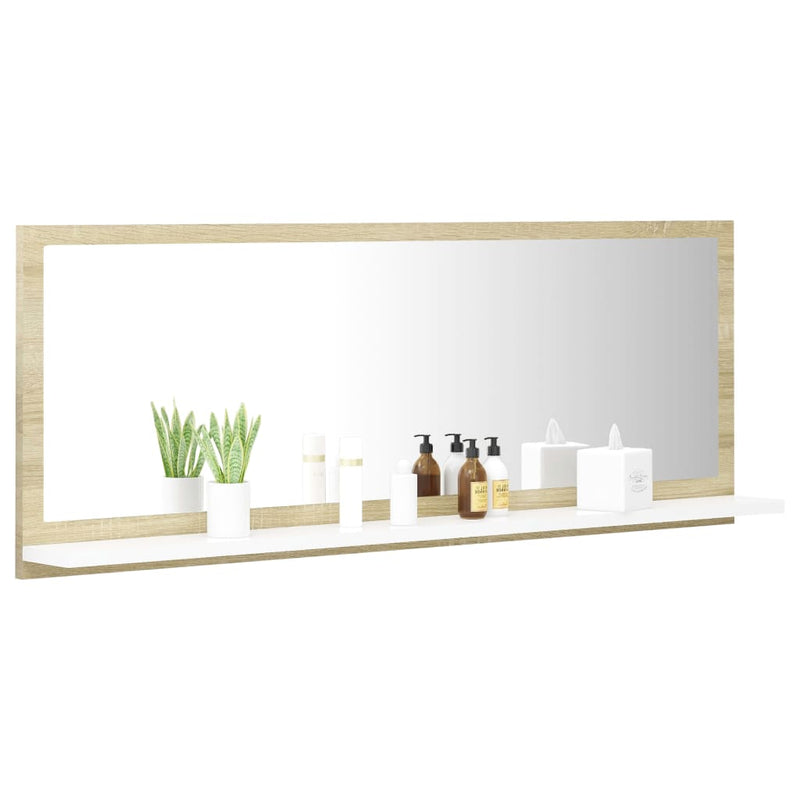 Bathroom Mirror White and Sonoma Oak 39.4"x4.1"x14.6" Chipboard