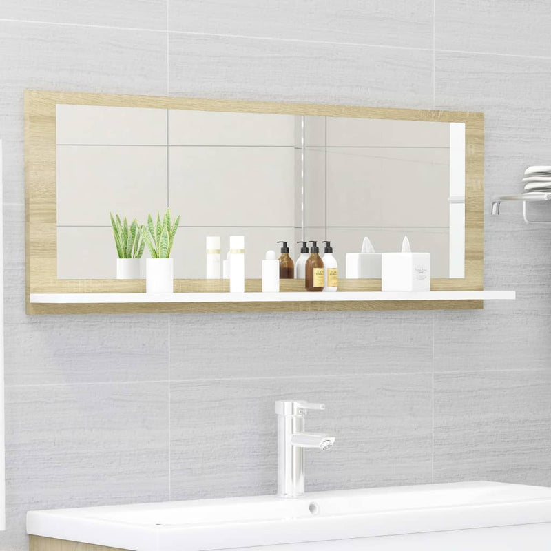 Bathroom Mirror White and Sonoma Oak 39.4"x4.1"x14.6" Chipboard