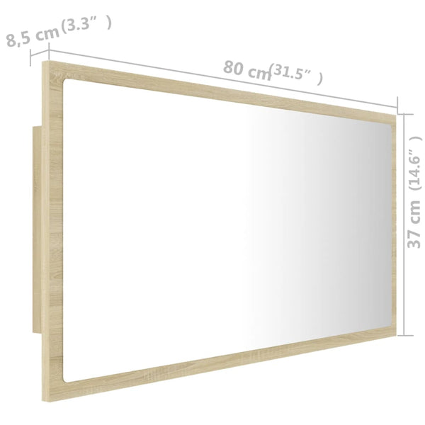 LED Bathroom Mirror Sonoma Oak 31.5"x3.3"x14.6" Chipboard