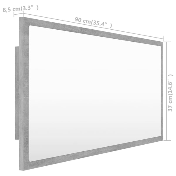LED Bathroom Mirror Concrete Gray 35.4"x3.3"x14.6" Chipboard