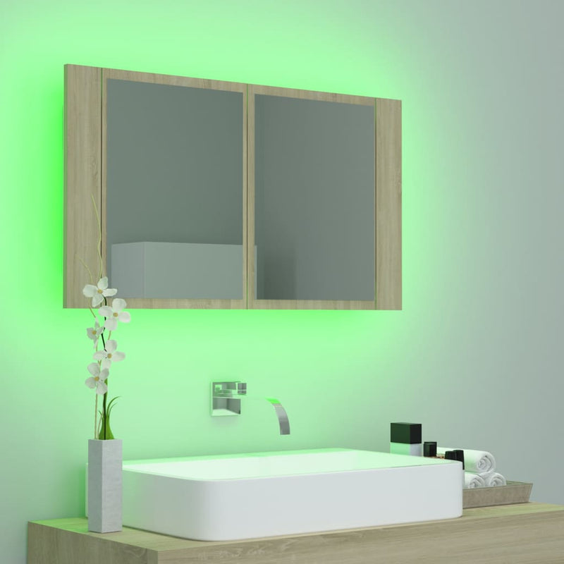 LED Bathroom Mirror Cabinet Sonoma Oak 31.5"x4.7"x17.7"