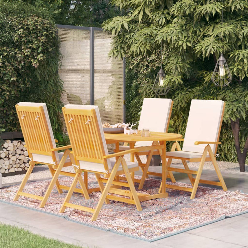 5 Piece Patio Dining Set with Cushions Solid Teak Wood
