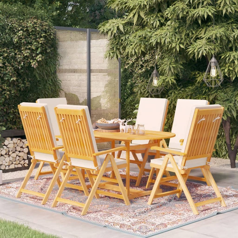 7 Piece Patio Dining Set with Cushions Solid Teak Wood