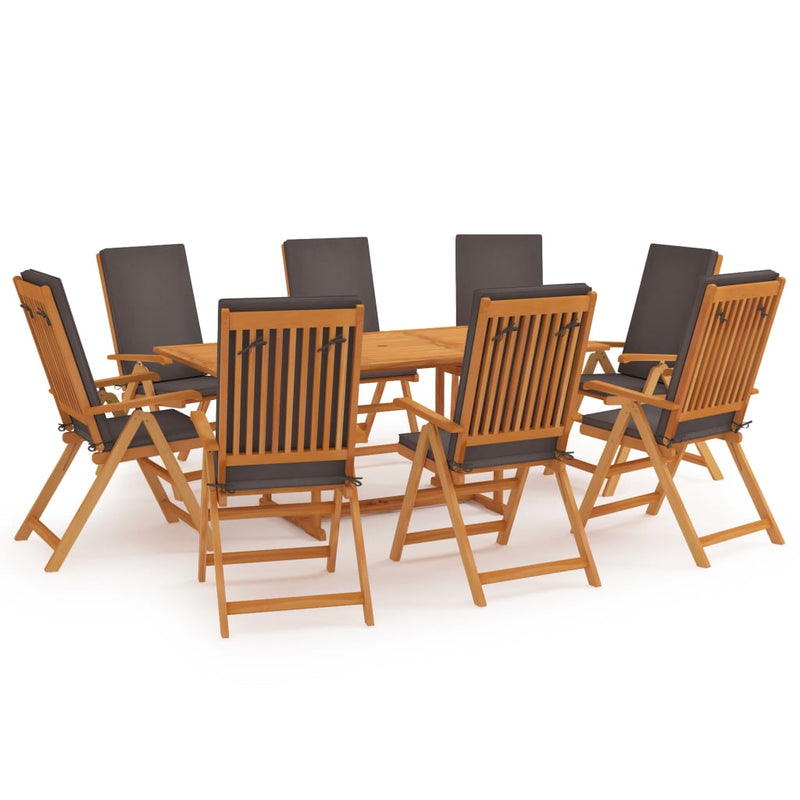 9 Piece Patio Dining Set with Cushions Solid Teak Wood Gray