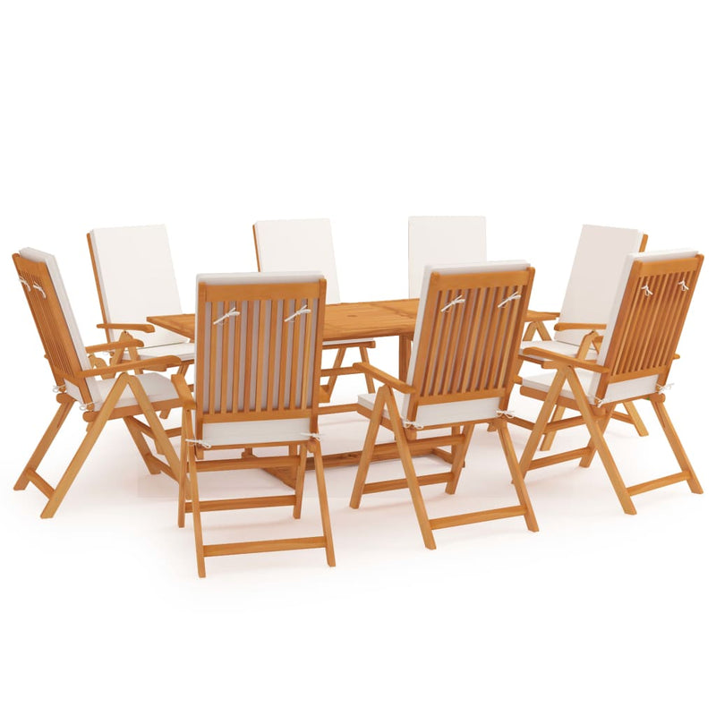 9 Piece Patio Dining Set with Cushions Solid Teak Wood