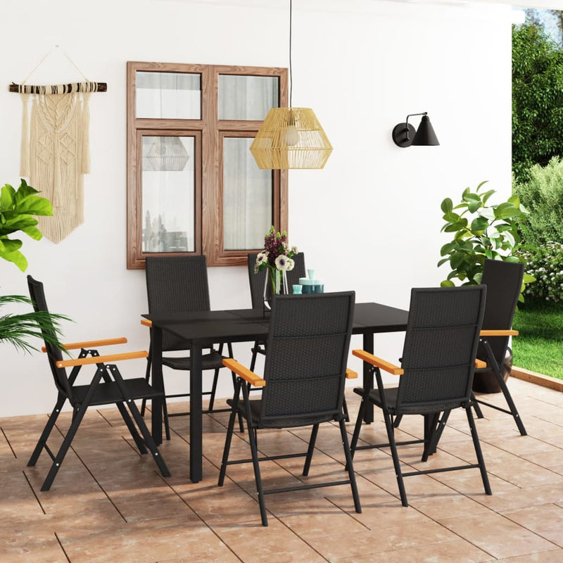 7 Piece Patio Dining Set Black and Brown