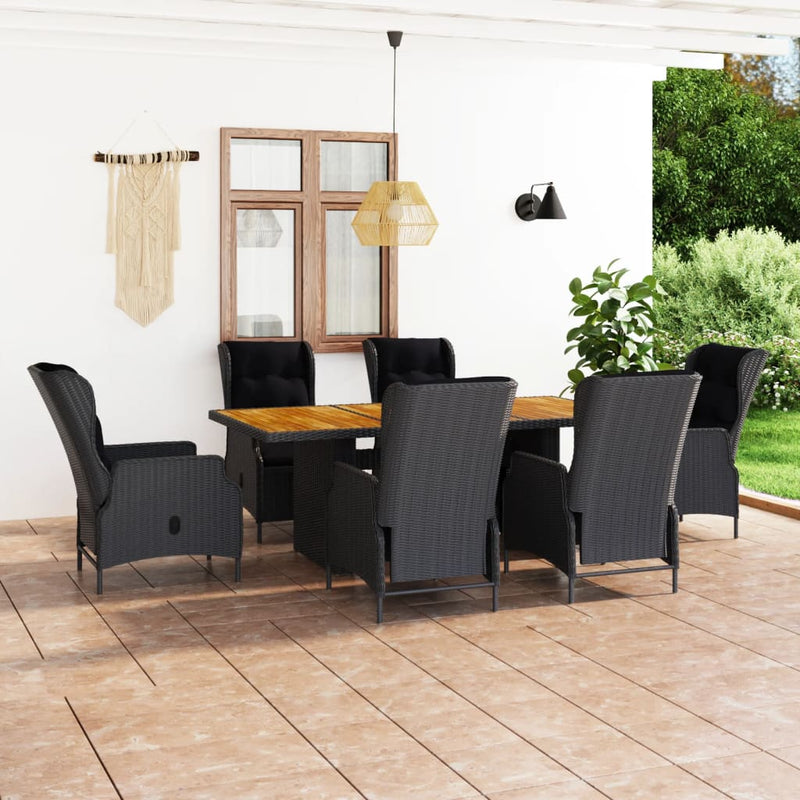 7 Piece Patio Dining Set with Cushions Poly Rattan Dark Gray