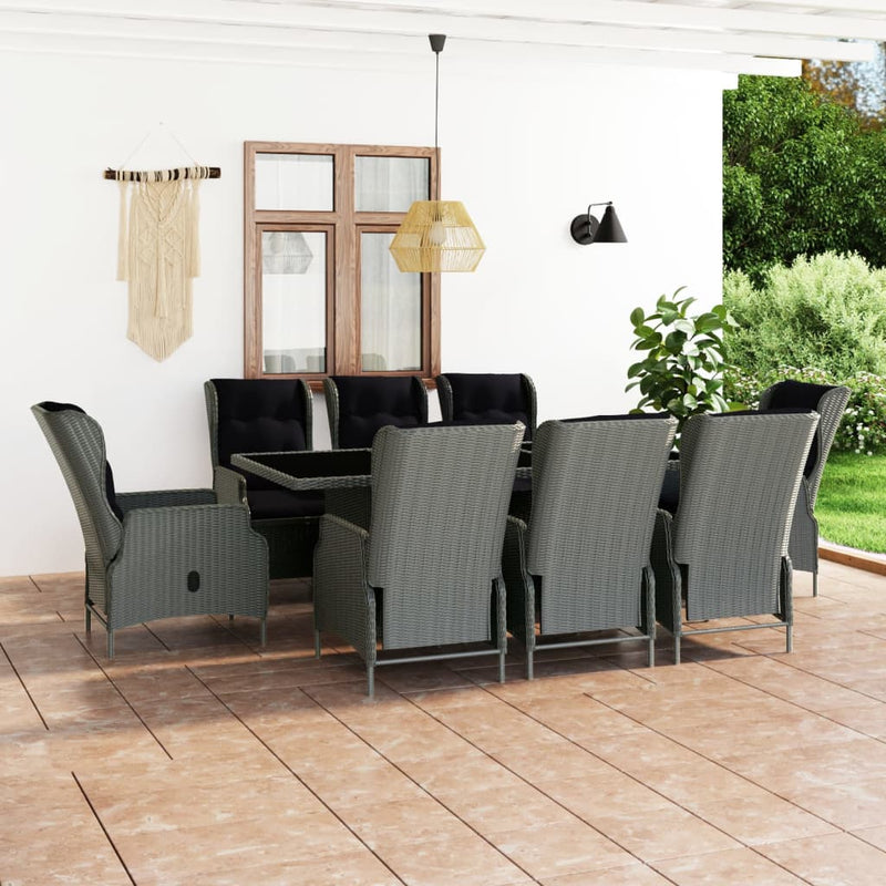 9 Piece Patio Dining Set with Cushions Poly Rattan Light Gray