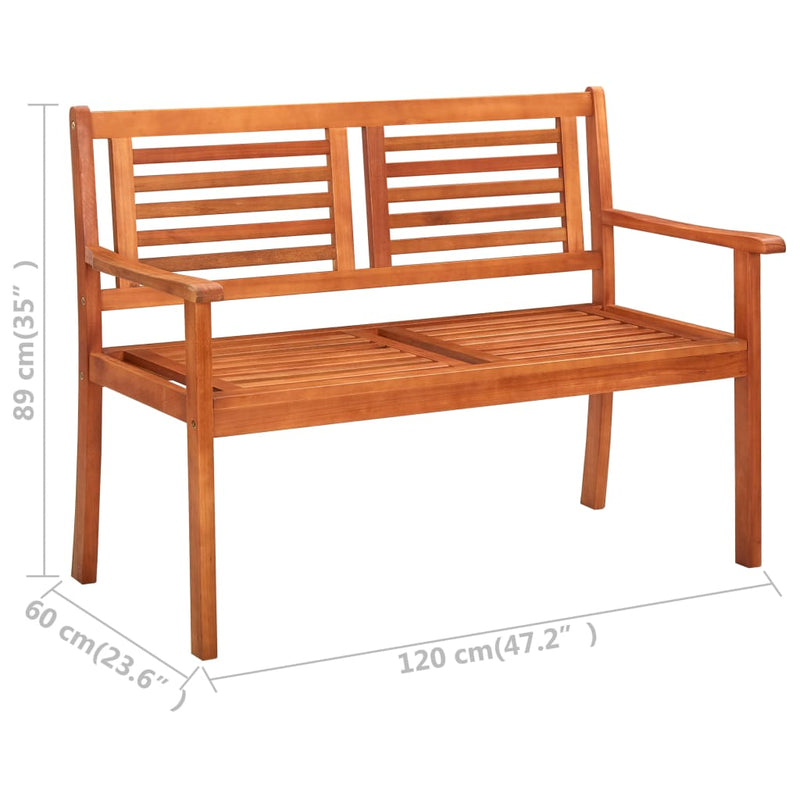 2-Seater Patio Bench 47.2" Solid Eucalyptus Wood