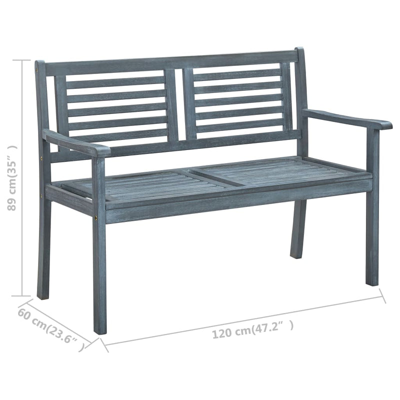 2-Seater Patio Bench 47.2" Gray Solid Eucalyptus Wood