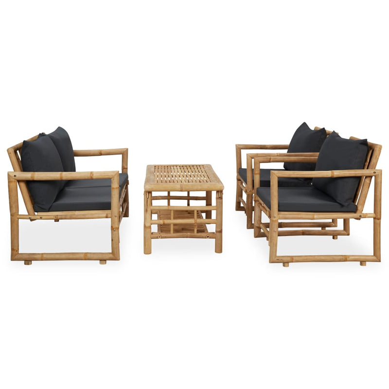 4 Piece Patio Lounge Set with Cushions Bamboo