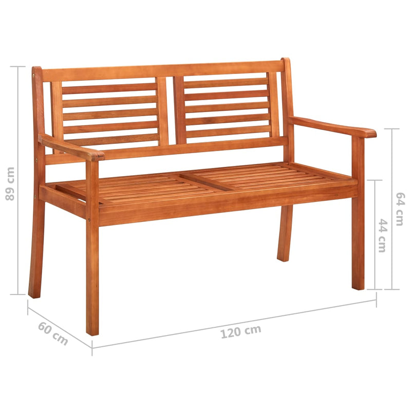 2-Seater Patio Bench with Cushion 47.2" Solid Eucalyptus Wood
