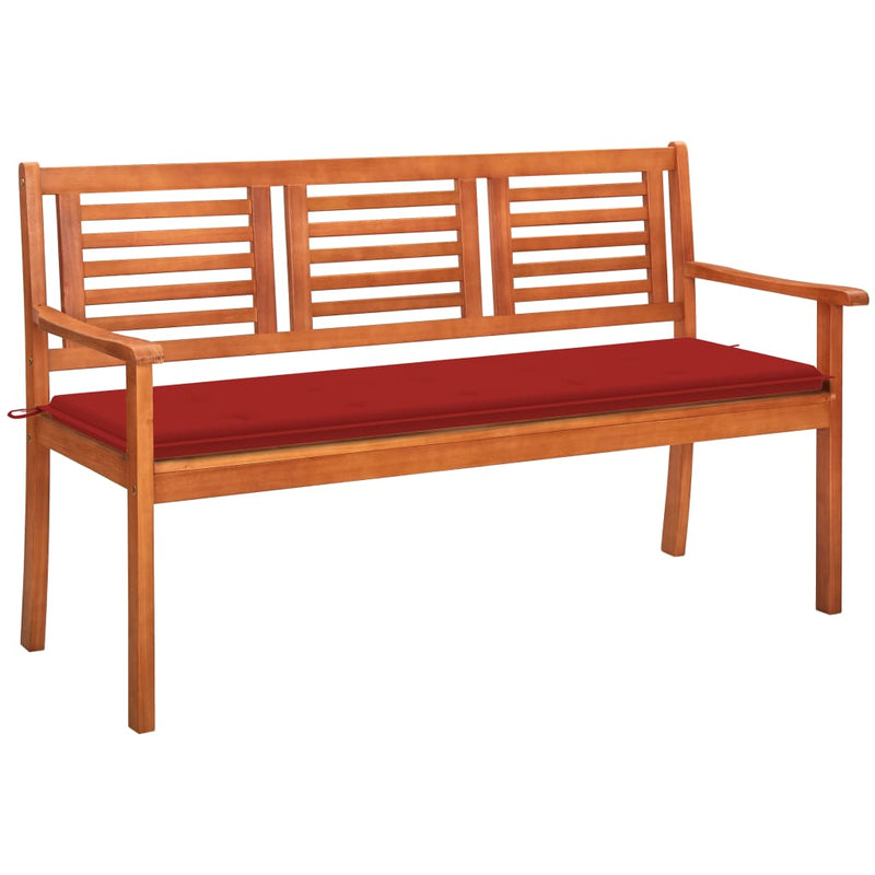 3-Seater Patio Bench with Cushion 59.1" Solid Eucalyptus Wood