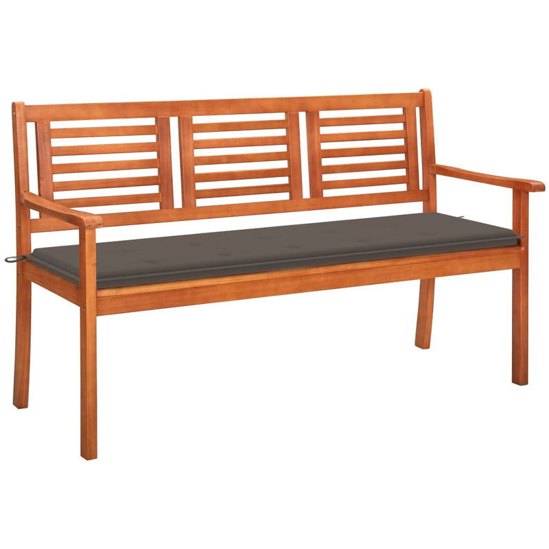 3-Seater Patio Bench with Cushion 23.3" Solid Eucalyptus Wood