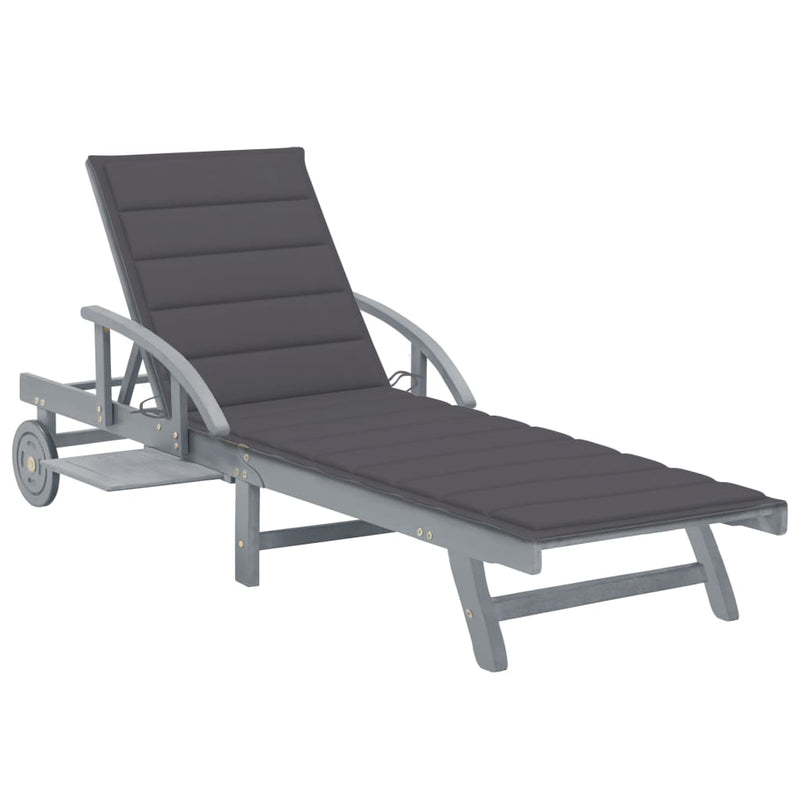 Patio Sun Lounger with Cushion Solid Acacia Wood