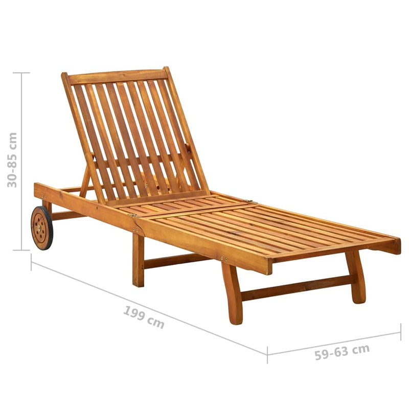 Patio Sun Lounger with Cushion Solid Acacia Wood
