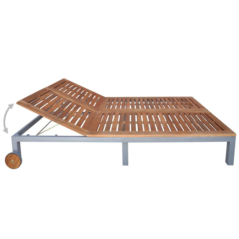 2-Person Sun Lounger with Cushion Solid Acacia Wood and Steel
