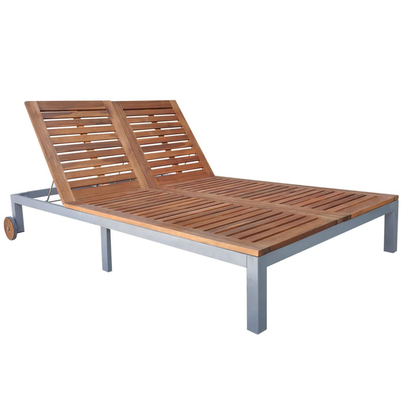 2-Person Sun Lounger with Cushion Solid Acacia Wood and Steel
