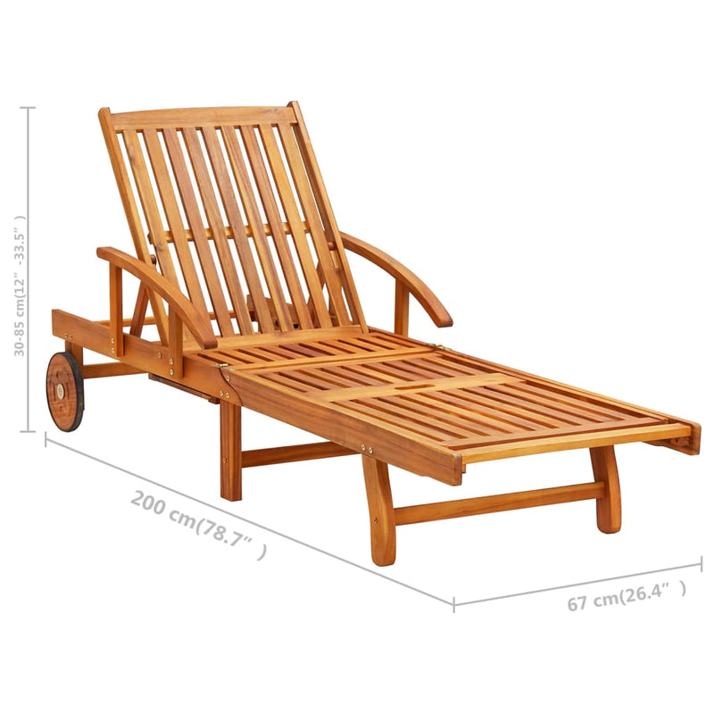 Patio Sun Lounger with Table and Cushion Solid Acacia Wood