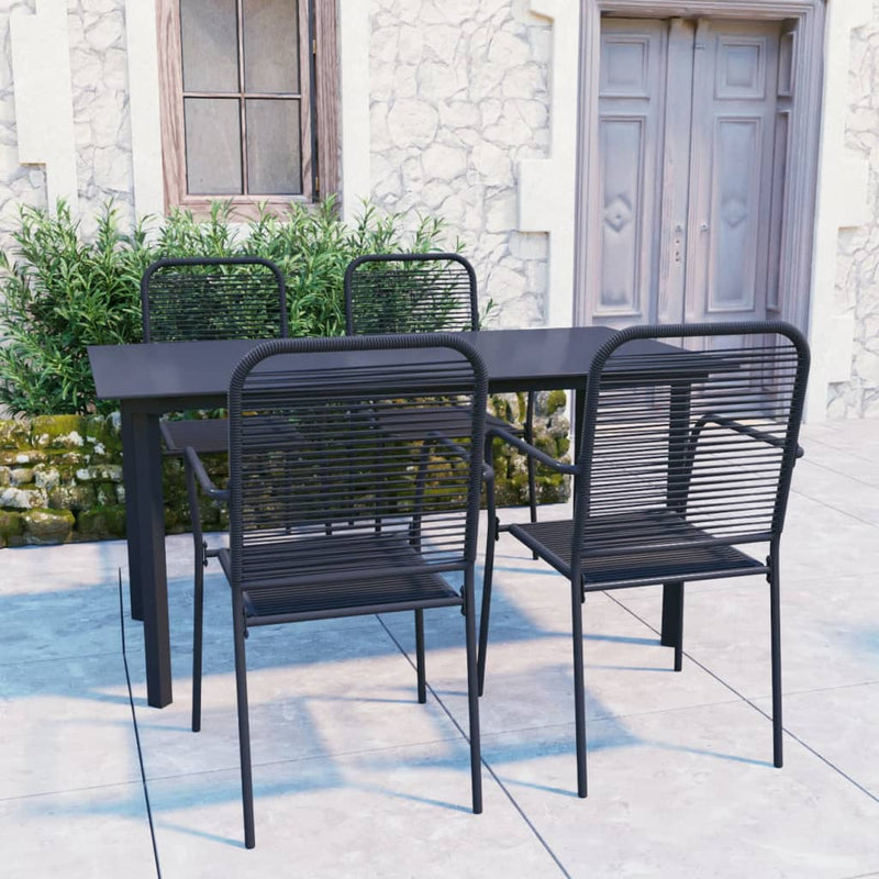 5 Piece Patio Dining Set Black Glass and Steel