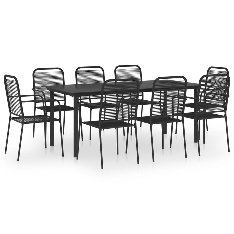 9 Piece Patio Dining Set Black Glass and Steel
