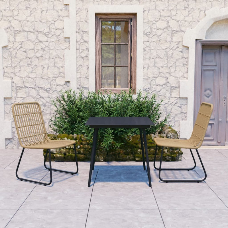 3 Piece Patio Dining Set Poly Rattan and Glass