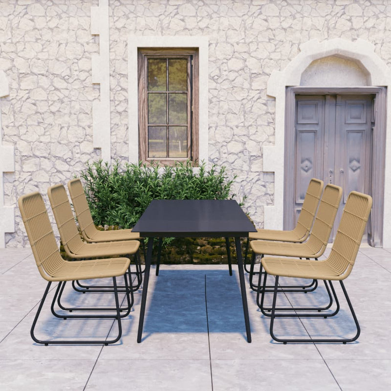 7 Piece Patio Dining Set Poly Rattan and Glass
