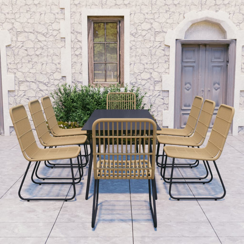 9 Piece Patio Dining Set Poly Rattan and Glass
