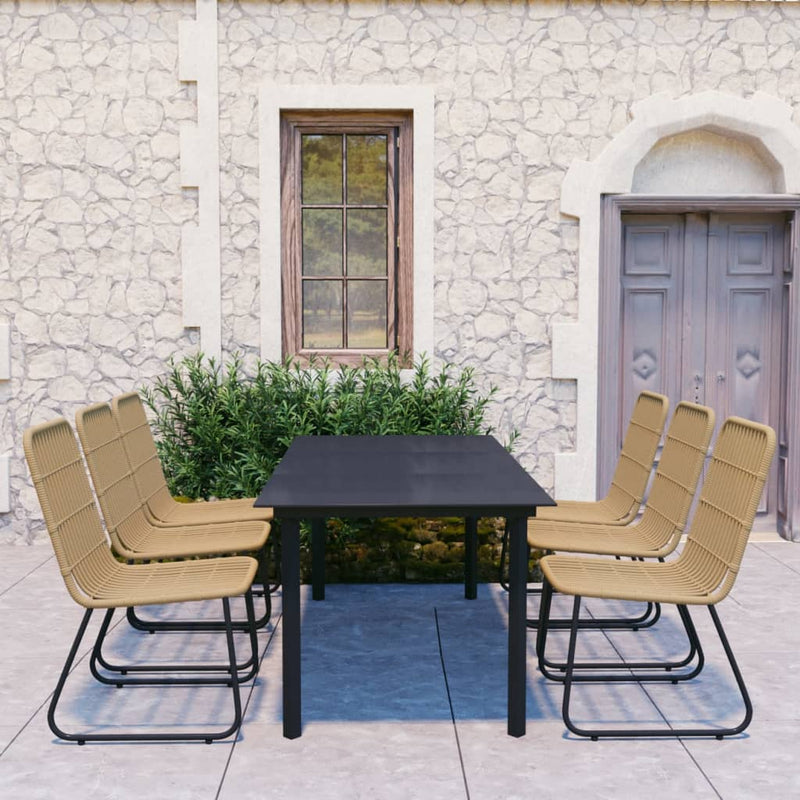 7 Piece Patio Dining Set Poly Rattan and Glass
