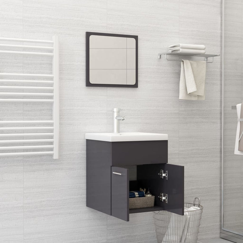 2 Piece Bathroom Furniture Set High Gloss Gray Chipboard