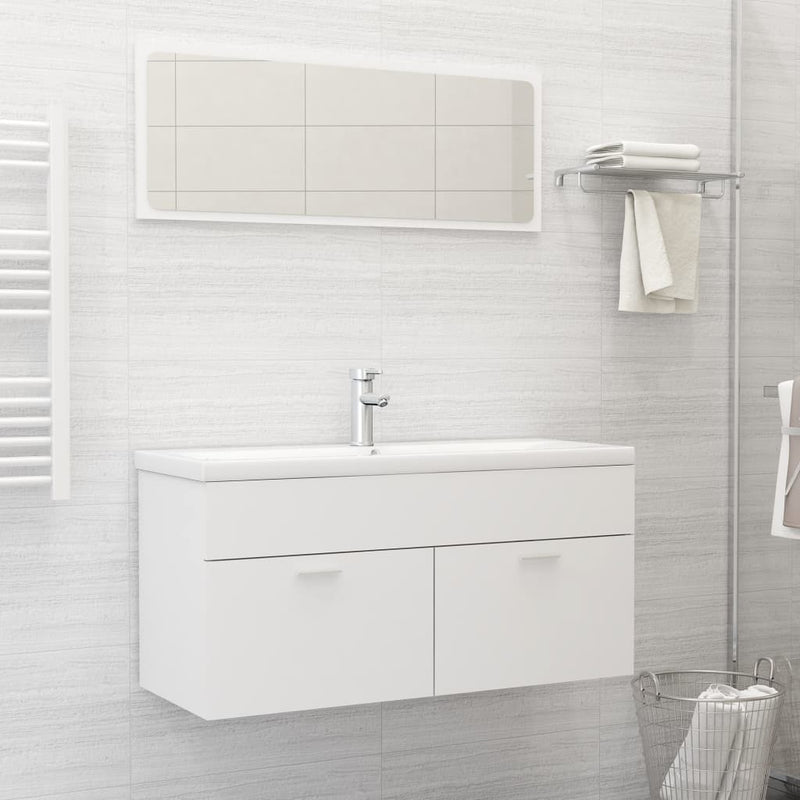 2 Piece Bathroom Furniture Set White Chipboard