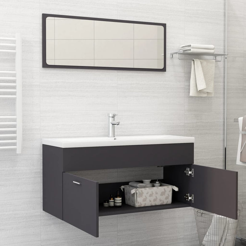 2 Piece Bathroom Furniture Set Gray Chipboard