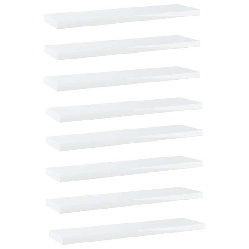 Bookshelf Boards 8 pcs High Gloss White 15.7"x3.9"x0.6" Chipboard