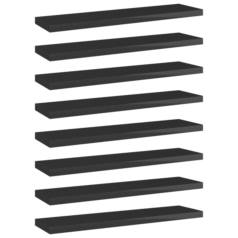 Bookshelf Boards 8 pcs High Gloss Black 15.7"x3.9"x0.6" Chipboard