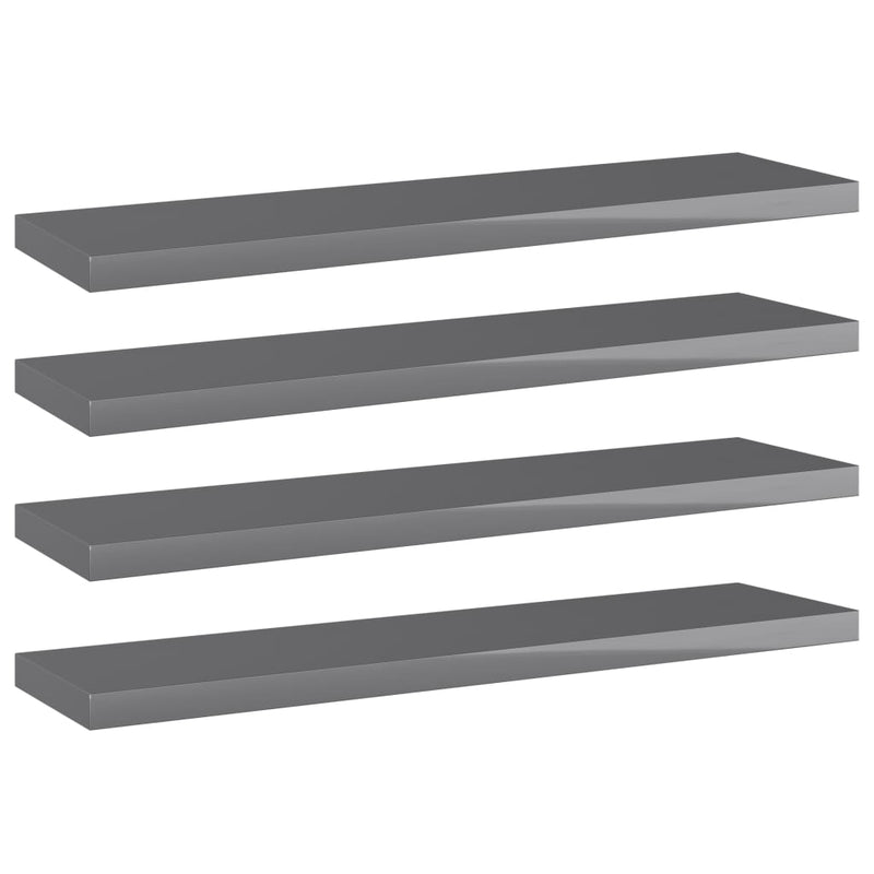 Bookshelf Boards 4 pcs High Gloss Gray 15.7"x3.9"x0.6" Chipboard