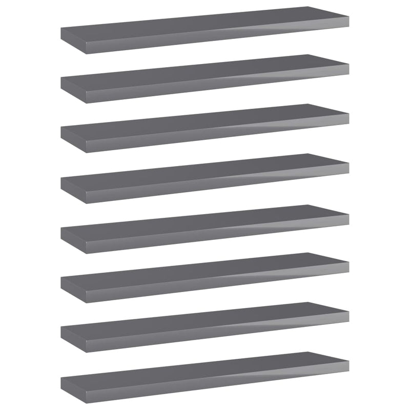Bookshelf Boards 8 pcs High Gloss Gray 15.7"x3.9"x0.6" Chipboard