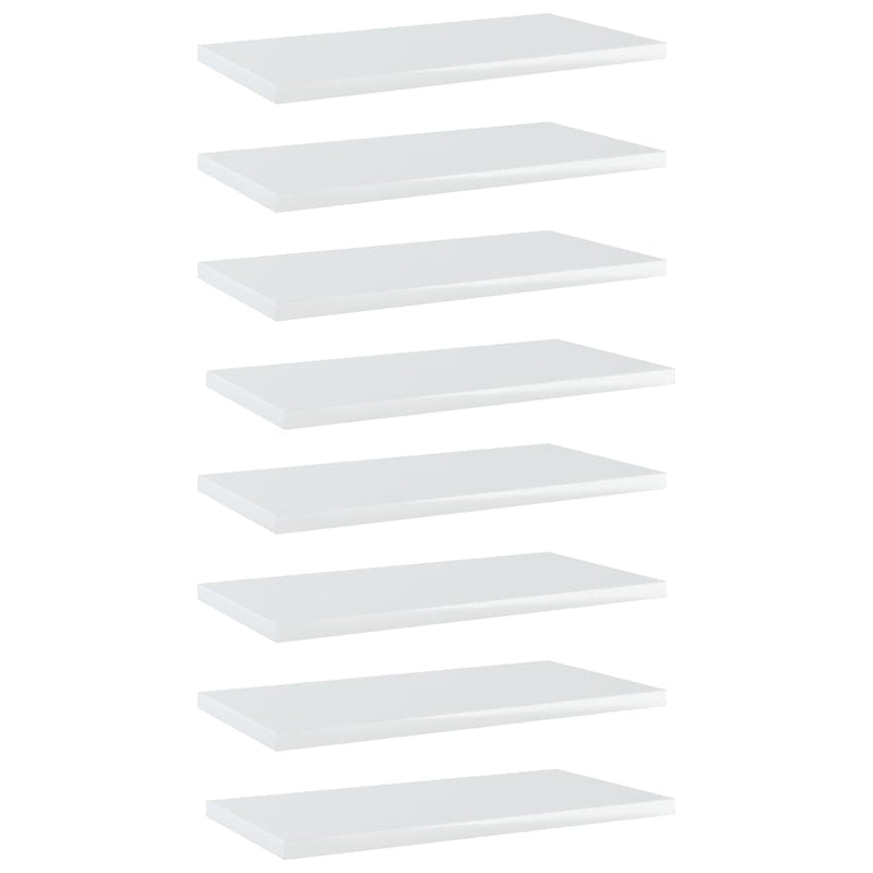 Bookshelf Boards 8 pcs High Gloss White 15.7"x7.9"x0.6" Chipboard