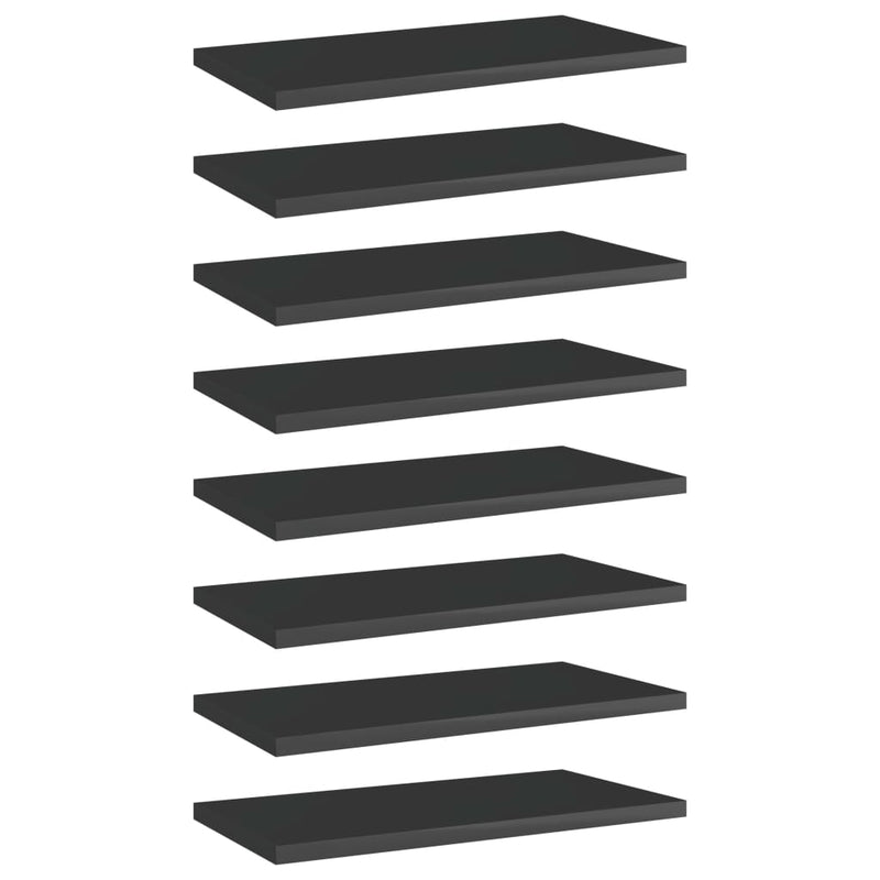 Bookshelf Boards 8 pcs High Gloss Black 15.7"x7.9"x0.6" Chipboard