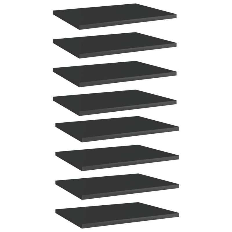 Bookshelf Boards 8 pcs High Gloss Black 15.7"x11.8"x0.6" Chipboard