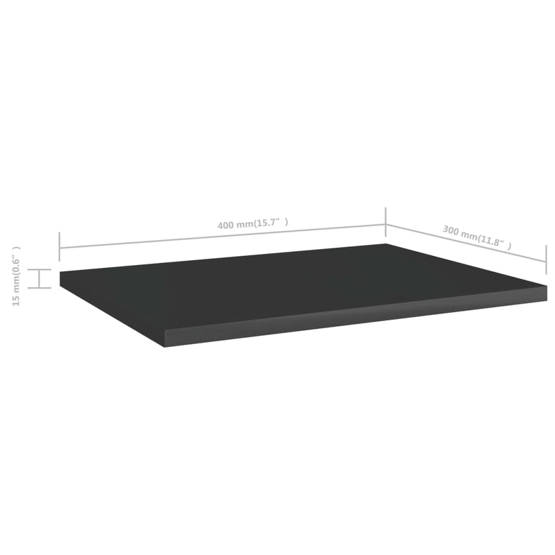 Bookshelf Boards 8 pcs High Gloss Black 15.7"x11.8"x0.6" Chipboard
