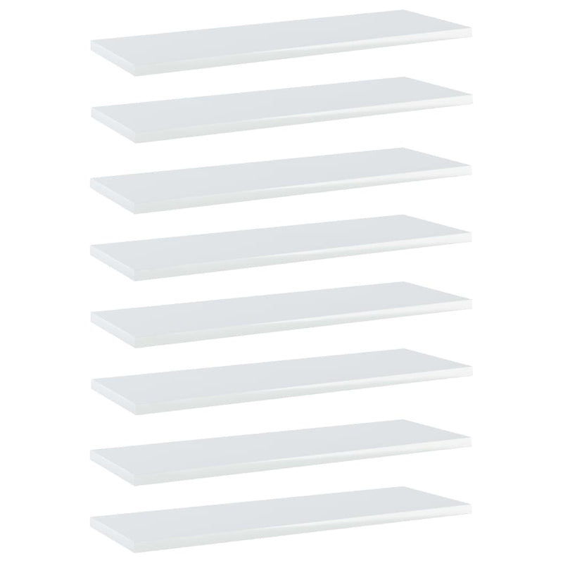 Bookshelf Boards 8 pcs High Gloss White 23.6"x7.9"x0.6" Chipboard